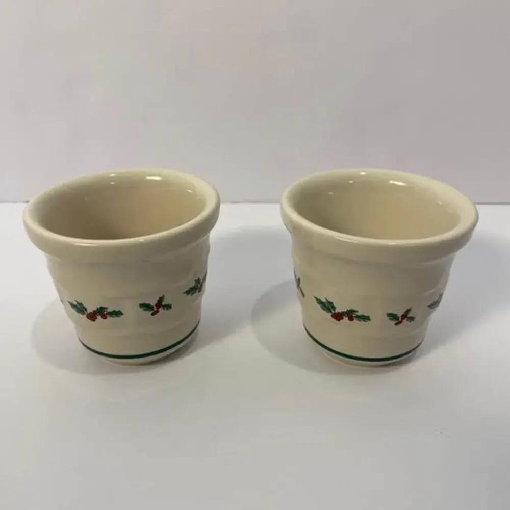 Vintage Longaberger Pottery Traditional Holly Votive Cups #36064
